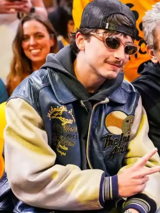 Knicks NBA Game Timothee Chalamet Leather Varsity Jacket
