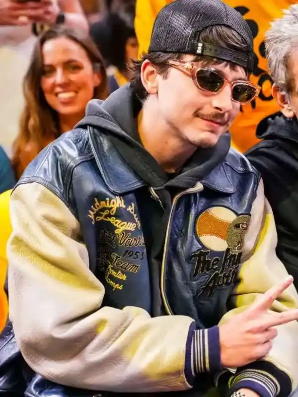 Knicks NBA Game Timothee Chalamet Leather Varsity Jacket