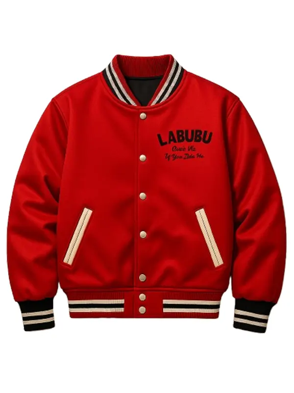 LABUBU Satin Bomber Red Varsity Jacket