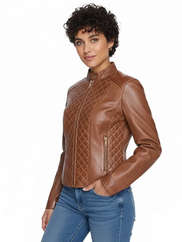 Marlette Quilted Brown Racer Jacket