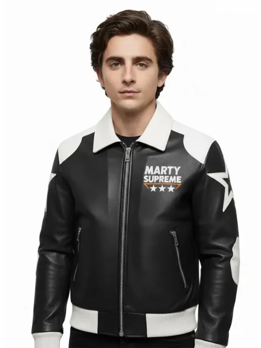 Marty Supreme Black And White Bomber Leather Jacket