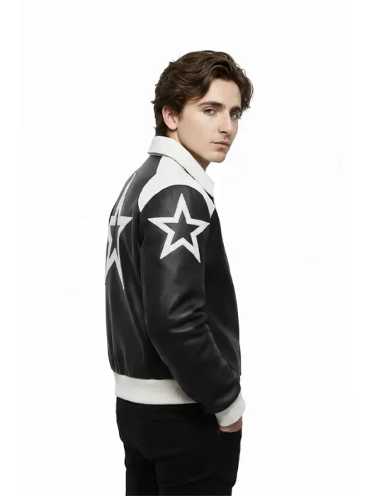Marty Supreme Black And White Leather Bomber Jacket