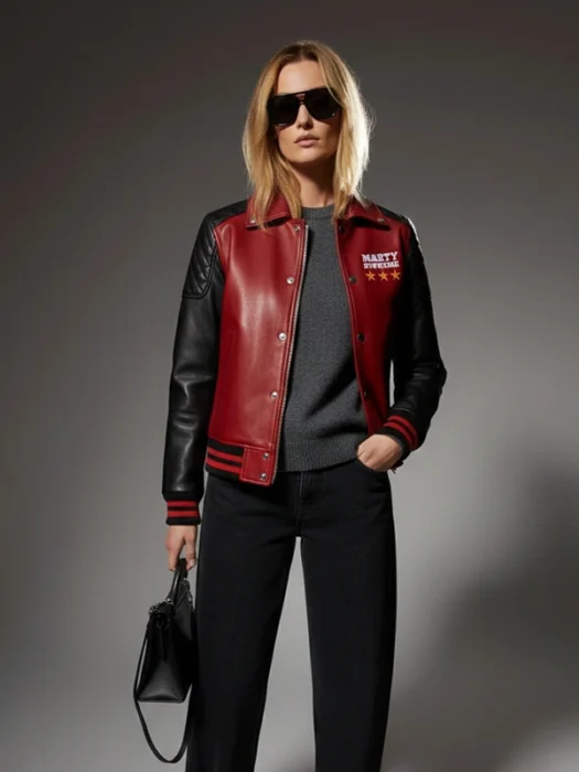 Marty Supreme Red and Black Leather Jacket