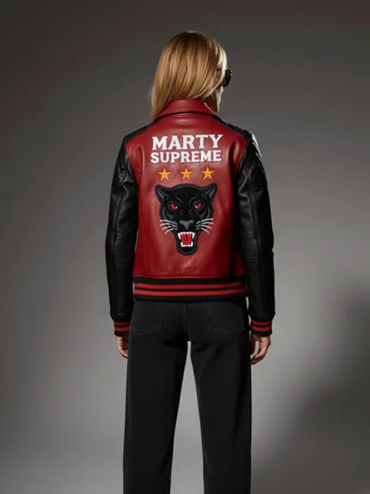 Marty Supreme Red and Black Leather Jacket Back