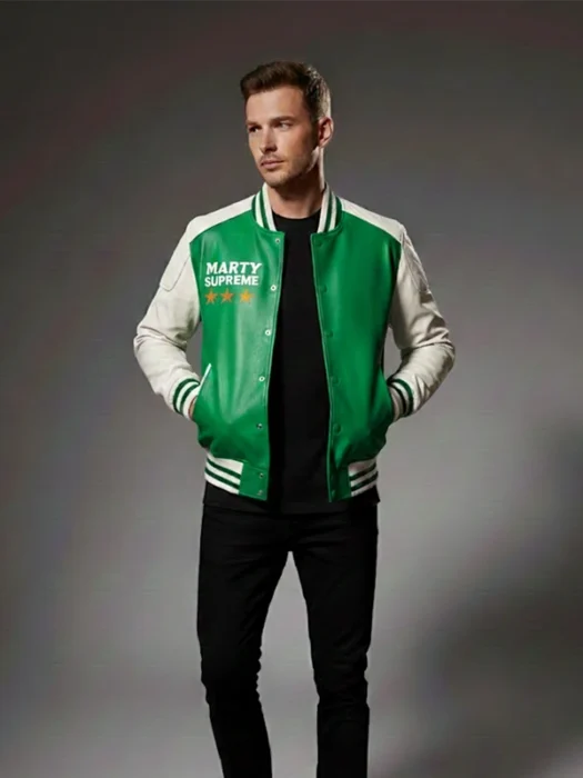 Marty Supreme White and Green Bomber Jacket