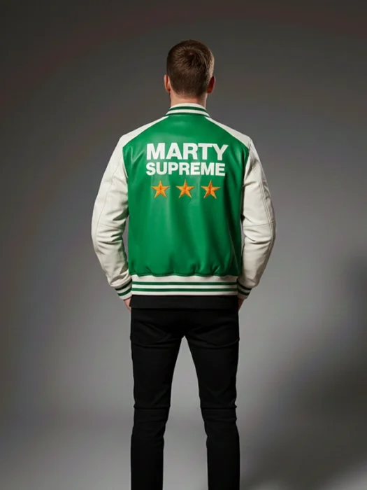 Marty Supreme White and Green Leather Jacket