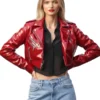 Maybelline Elle Quist Red Patent Leather Cropped Jacket