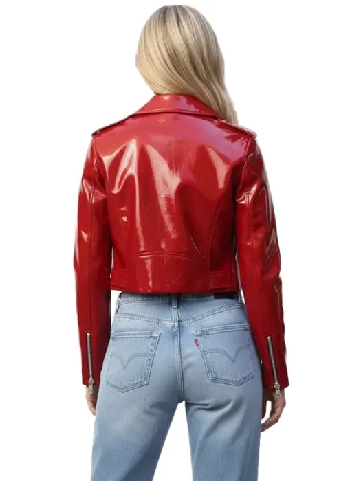 Maybelline Elle Quist Red Patent Leather Cropped Jacket Back