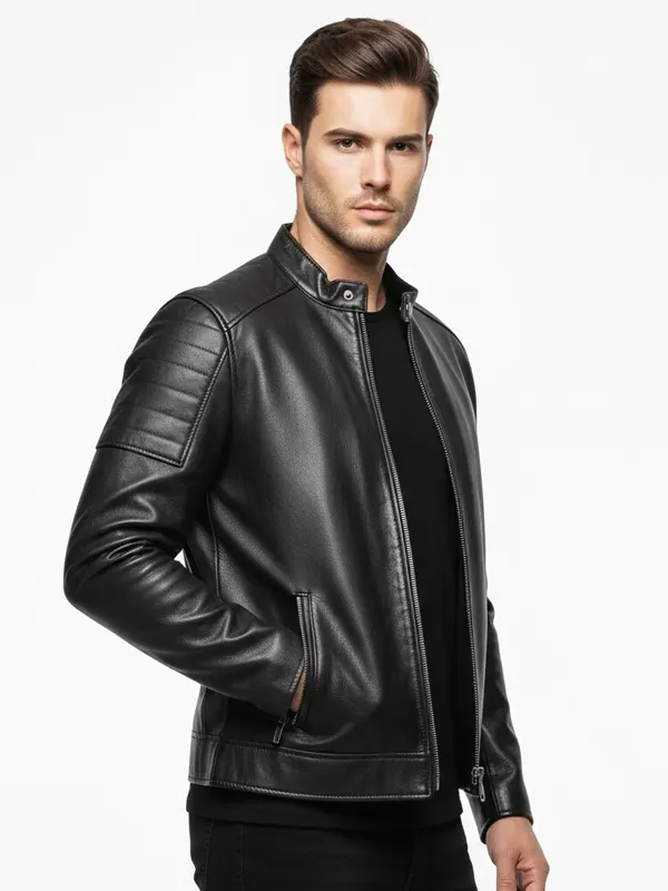 Men Black Cafe Racer Jacket