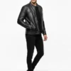 Mens Black Leather Cafe Racer Jacket