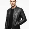 Mens Black Leather Jacket - Cafe Racer