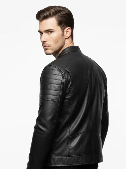 Mens Black Leather Jacket - Cafe Racer Style