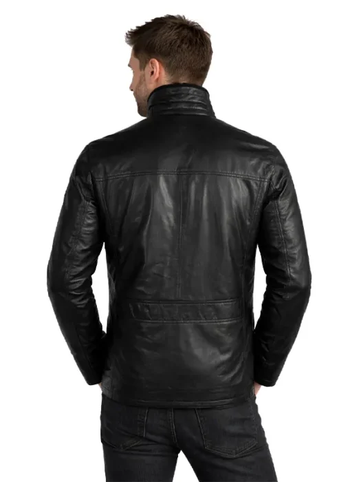 Mens Black Sheepskin Leather Jacket Back