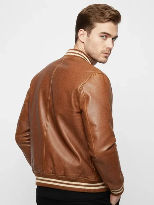 Mens Brown latterman Bomber Jacket Back