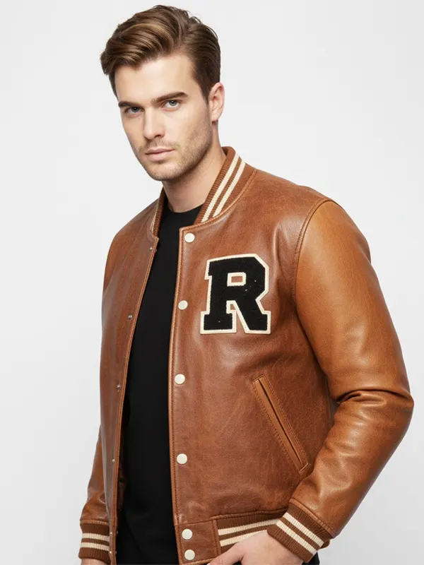 Mens Brown latterman Bomber Jacket