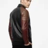 Mens Classic Black Leather Jacket with Maroon Leather Sleeves
