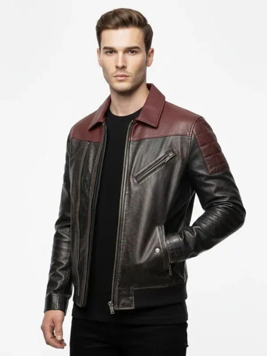 Mens Distressed Black Leather Jacket