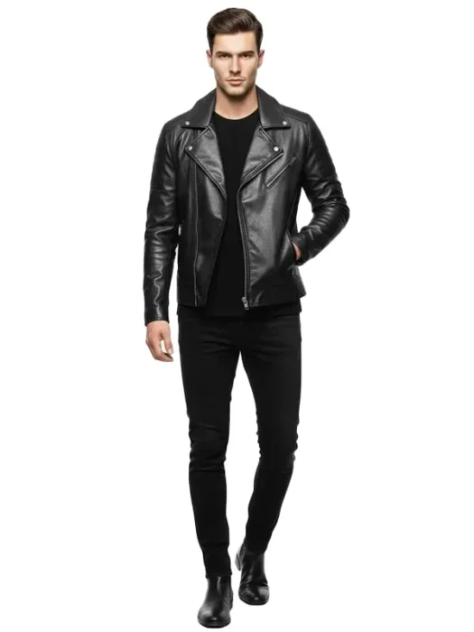 Mens Motorcycle Black Leather Biker Jacket