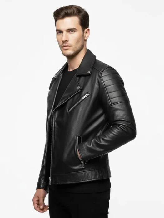 Mens Motorcycle Genuine Black Jacket