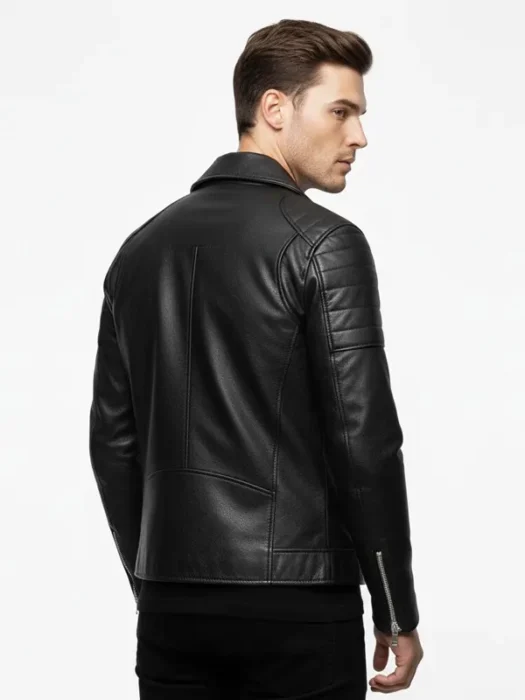 Mens Motorcycle Genuine Black Leather Jacket Back