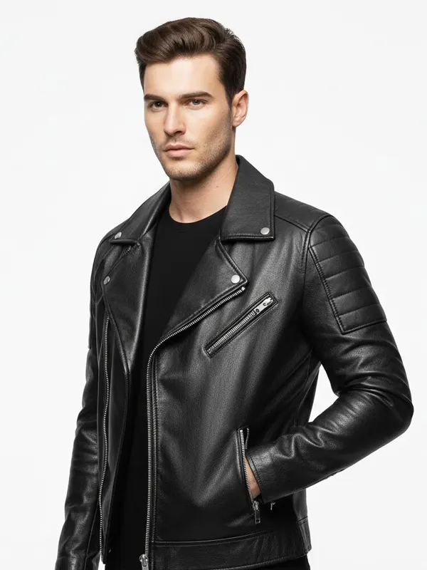 Mens Motorcycle Genuine Black Leather Jacket