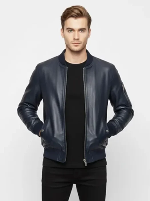 Mens Navy Blue Bomber Jacket