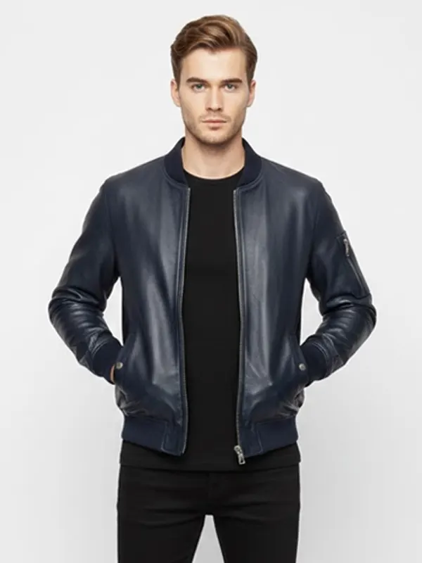 Mens Navy Blue Bomber Jacket