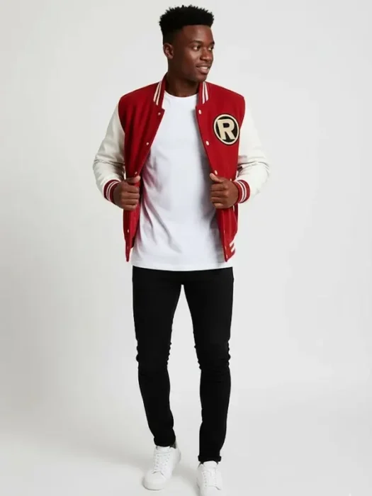 Mens Robin Red & White Varsity Jacket
