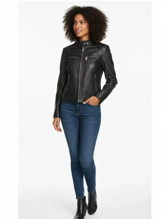 Mikel Black Leather Racer Jacket
