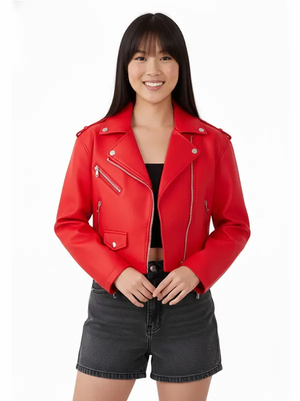 NastyGal Essentials Cropped Faux Leather Boxy Biker Red