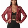 Nordstrom Women Genuine Leather Dark Red Moto Biker Jacket