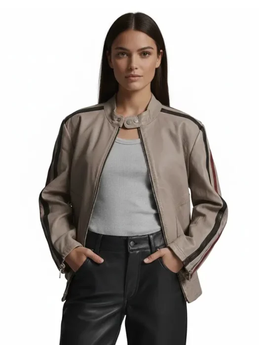 Nova Striped Letterman Leather Racer Jacket