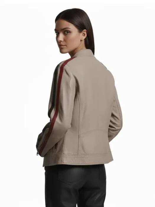 Nova Striped Letterman Leather Racer Jacket Back