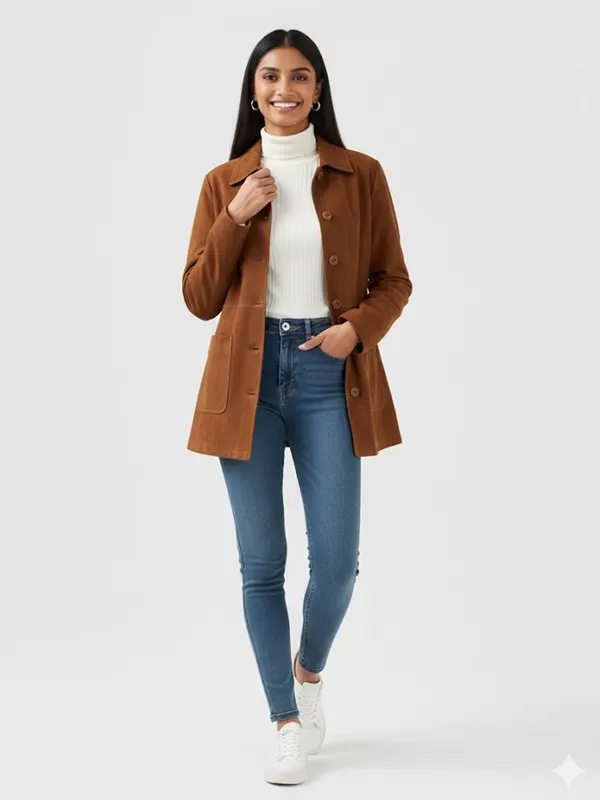 Premium Patch Pocket Brown Suede Leather Jacket
