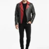 Red Contrast Collar - Motorcycle Leather Jacket