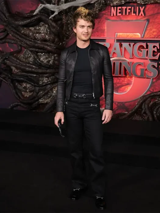 Steve Harrington Stranger Things 5 Premiere Black Leather Jacket