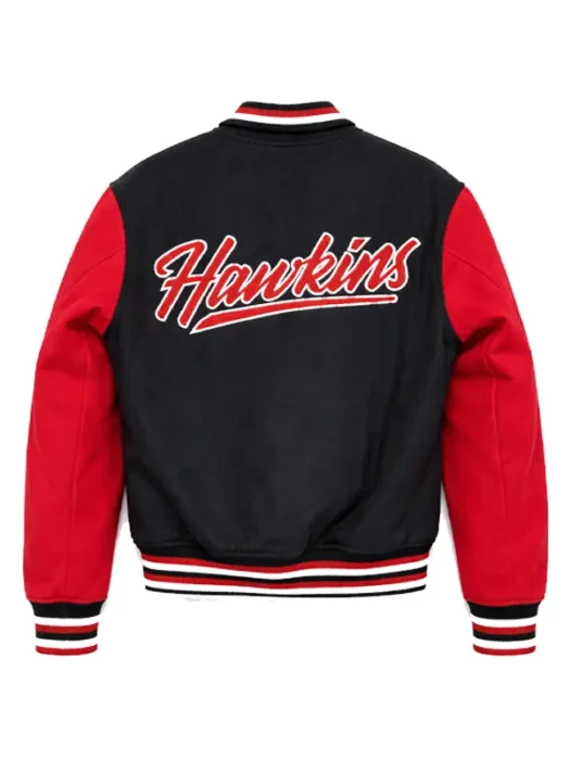 Stranger Things Hawkins Black & Red Letterman Varsity Jacket Back