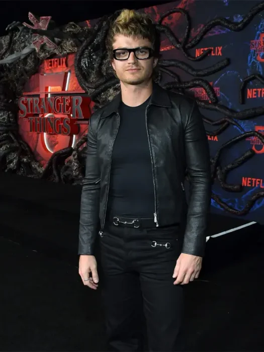 Stranger Things Premiere Steve Harrington Black Leather Jacket