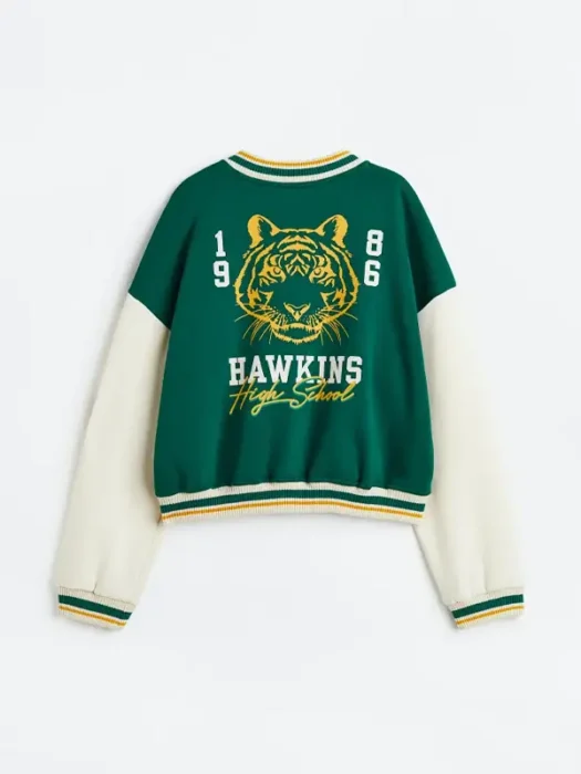 Stranger Things Women’s Hawkins Tiger Baseball Varsity Jacket Back