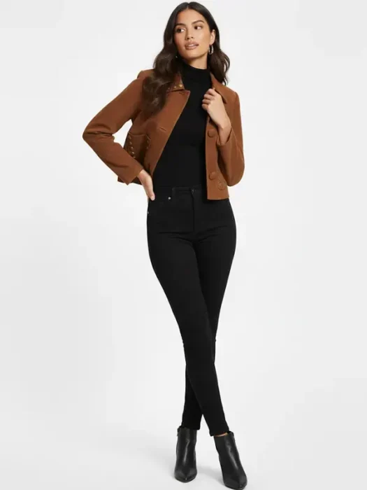 Studded Brown Suede Cropped Jacket