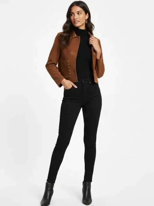 Studded Brown Suede Cropped Jacket Hamilton