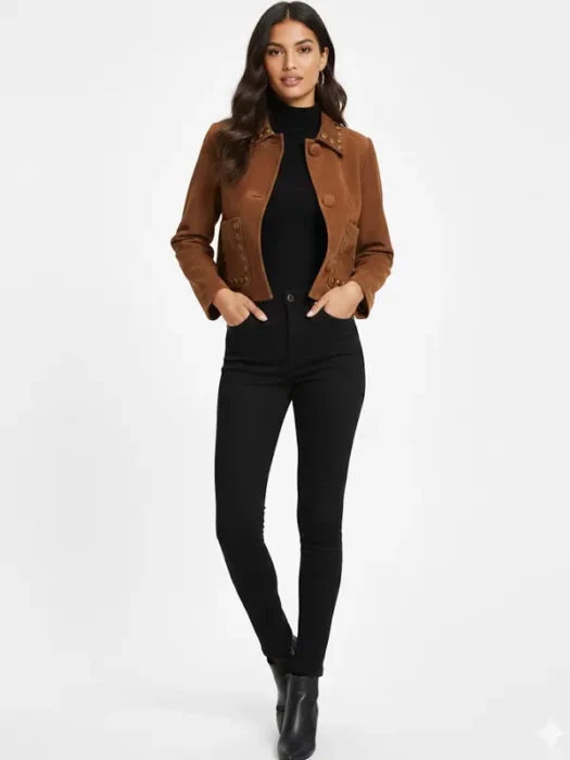 Studded Cropped Suede Leather Jacket