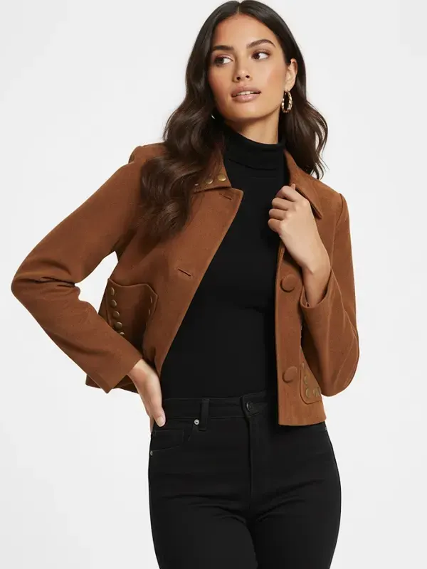 Studded Suede Brown Cropped Jacket