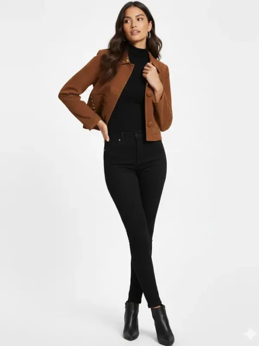 Studded Suede Cropped Brown Jacket