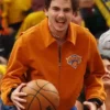Timothée Chalamet Knicks Game Orange Jacket