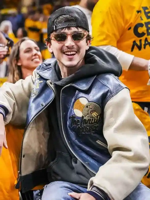 Timothee Chalamet Knicks NBA Game Varsity Leather Jacket