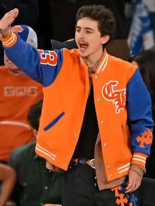 Timothee Chalamet Orange Varsity Jacket