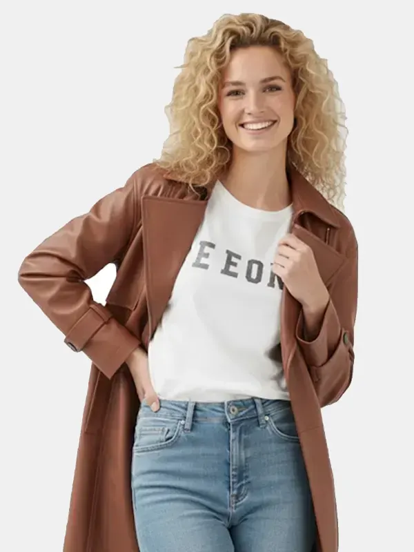 Women BFF Belted Brown Leather Jacket
