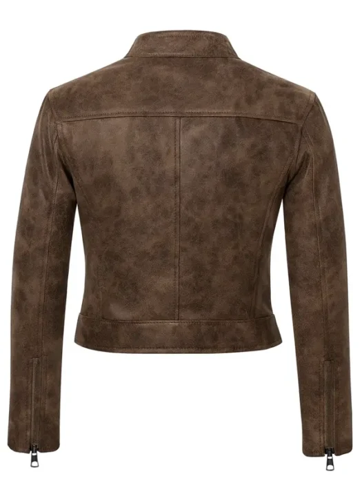 Womens Bella Moto Brown Cropped Jacket Back