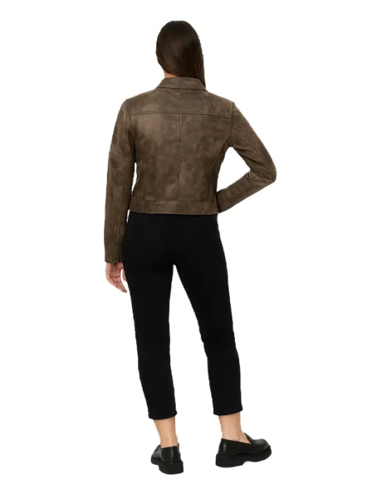 Womens Bella Moto Cropped Brown Jacket Back